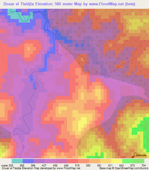 Douar el Tlaidjia,Algeria Elevation Map