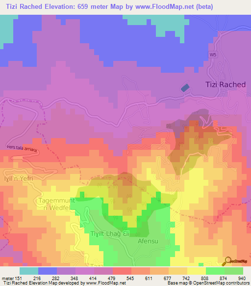 Tizi Rached,Algeria Elevation Map