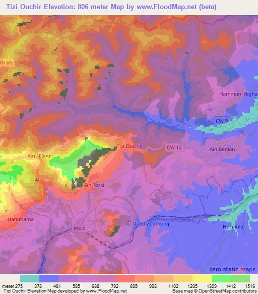 Tizi Ouchir,Algeria Elevation Map