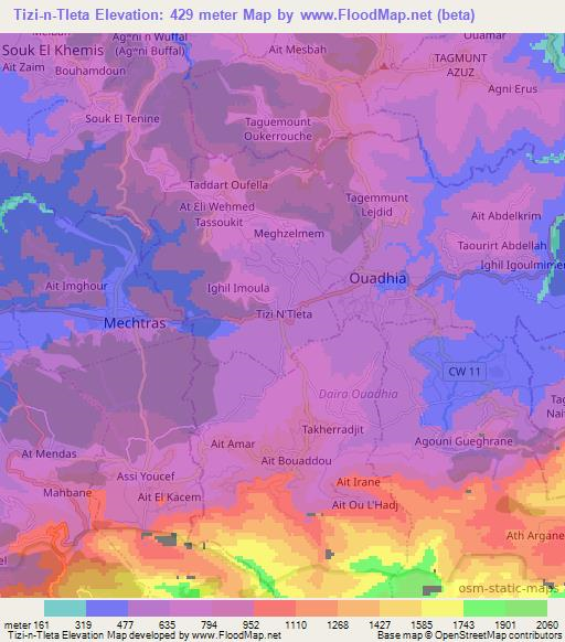 Tizi-n-Tleta,Algeria Elevation Map