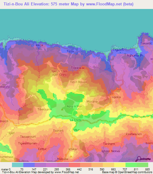 Tizi-n-Bou Ali,Algeria Elevation Map