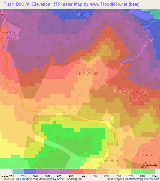Tizi-n-Bou Ali,Algeria Elevation Map
