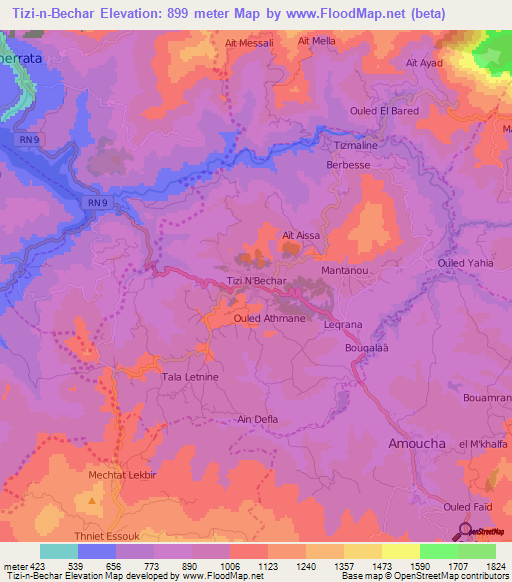 Tizi-n-Bechar,Algeria Elevation Map