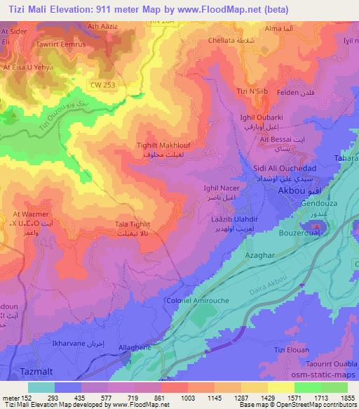 Tizi Mali,Algeria Elevation Map