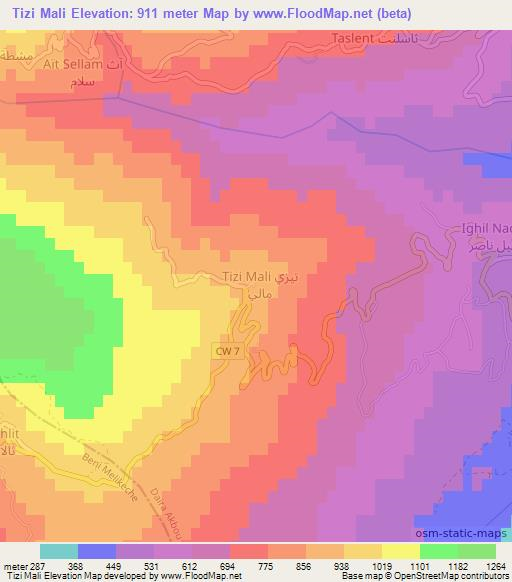 Tizi Mali,Algeria Elevation Map