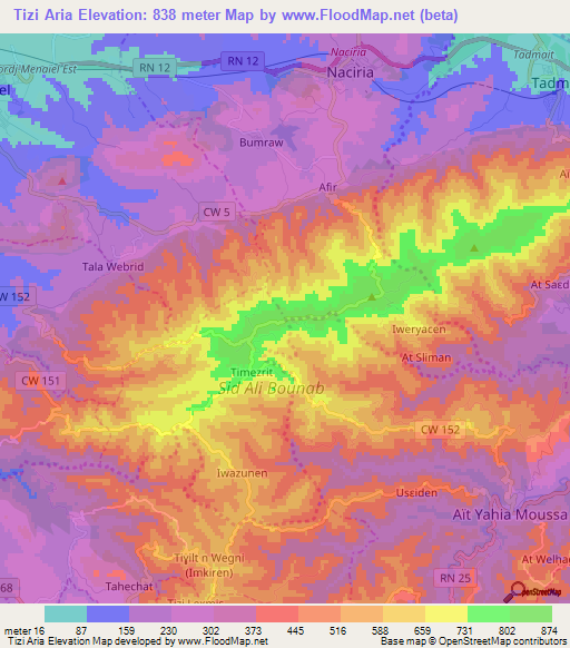 Tizi Aria,Algeria Elevation Map