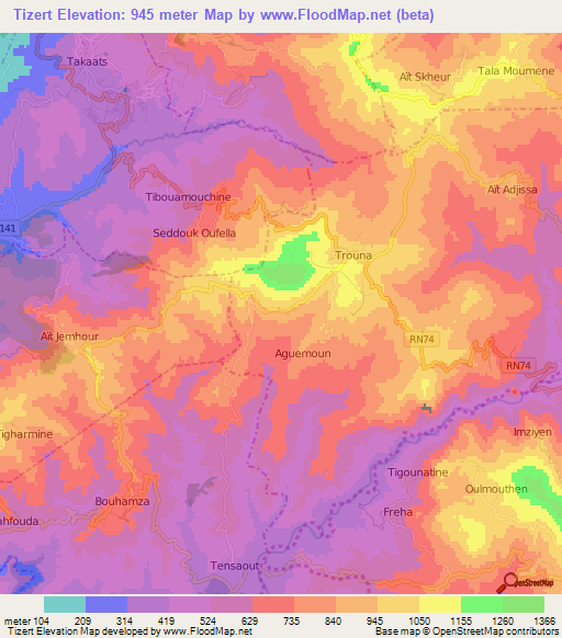 Tizert,Algeria Elevation Map