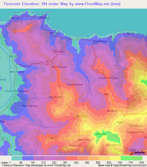Tizerouin,Algeria Elevation Map