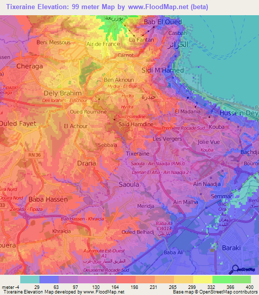 Tixeraine,Algeria Elevation Map
