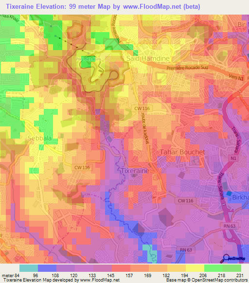 Tixeraine,Algeria Elevation Map
