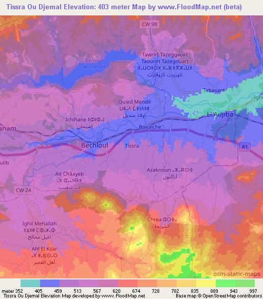Tissra Ou Djemal,Algeria Elevation Map