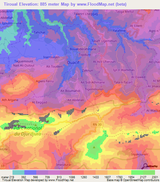Tiroual,Algeria Elevation Map