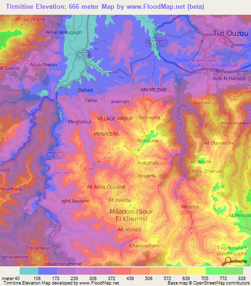 Tirmitine,Algeria Elevation Map