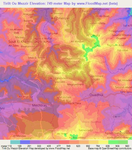 Tirilt Ou Mezzir,Algeria Elevation Map