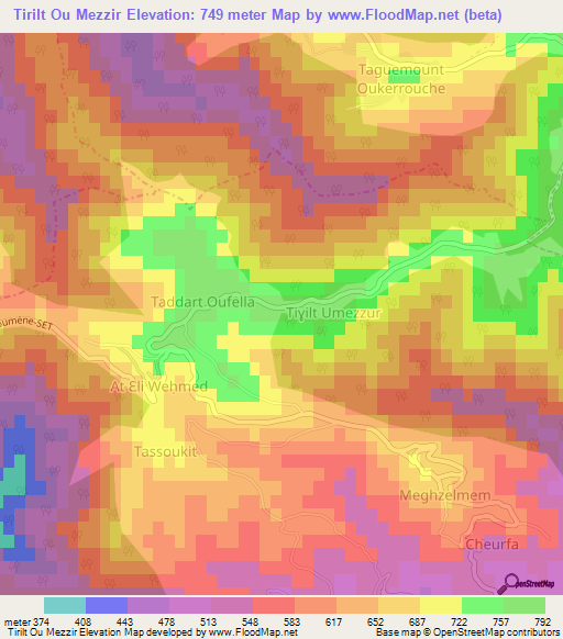 Tirilt Ou Mezzir,Algeria Elevation Map