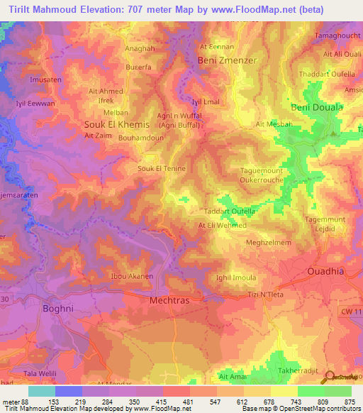 Tirilt Mahmoud,Algeria Elevation Map