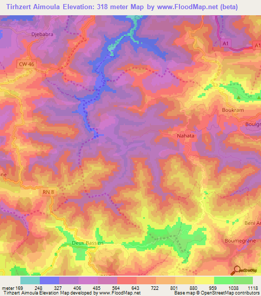 Tirhzert Aimoula,Algeria Elevation Map