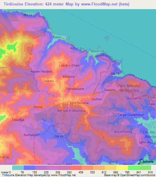 Tirdiouine,Algeria Elevation Map