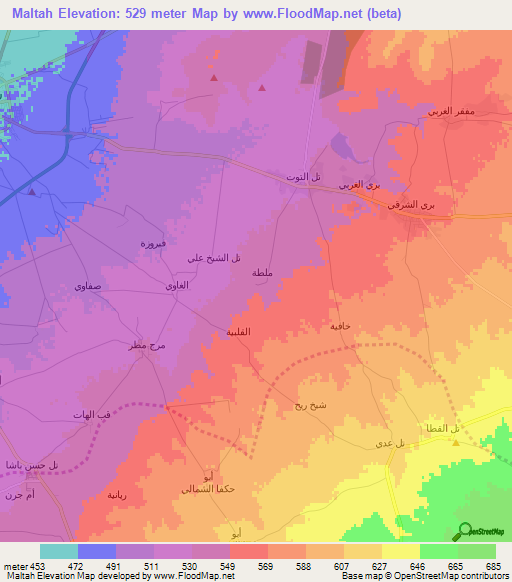 Maltah,Syria Elevation Map