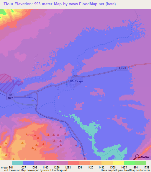 Tiout,Algeria Elevation Map