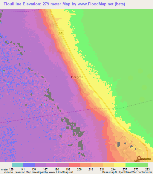 Tiouliline,Algeria Elevation Map