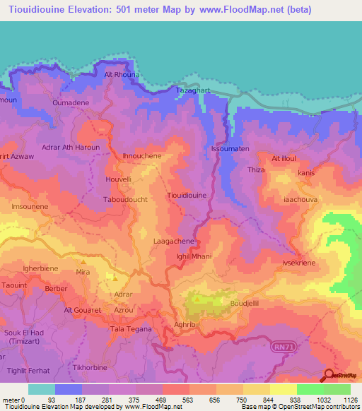 Tiouidiouine,Algeria Elevation Map