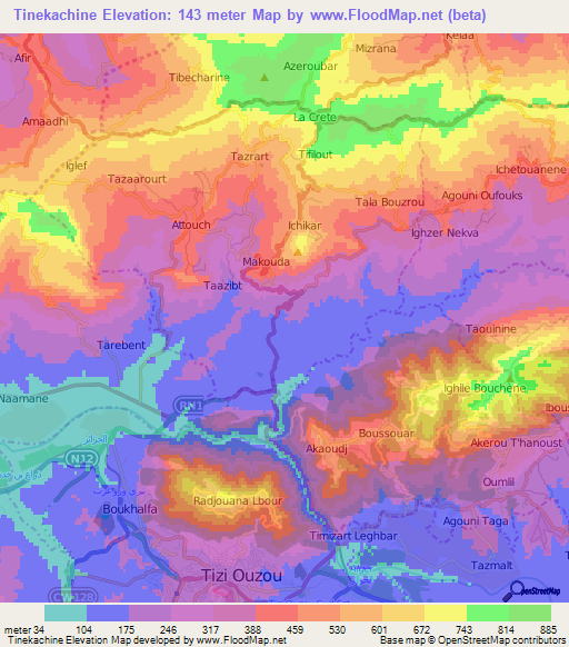 Tinekachine,Algeria Elevation Map