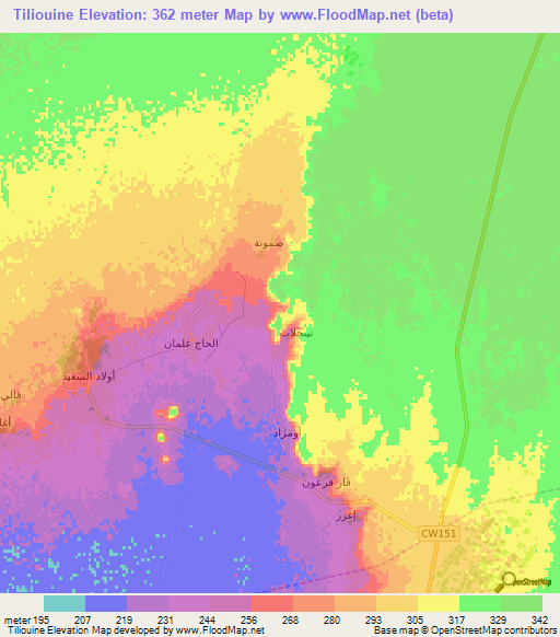 Tiliouine,Algeria Elevation Map