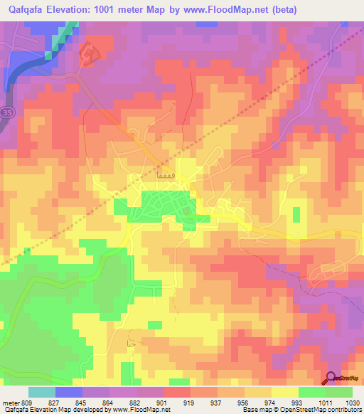 Qafqafa,Jordan Elevation Map