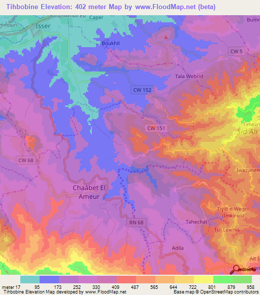Tihbobine,Algeria Elevation Map