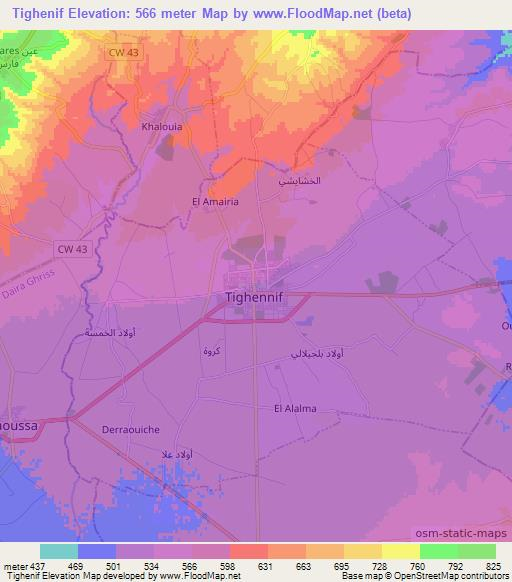 Tighenif,Algeria Elevation Map