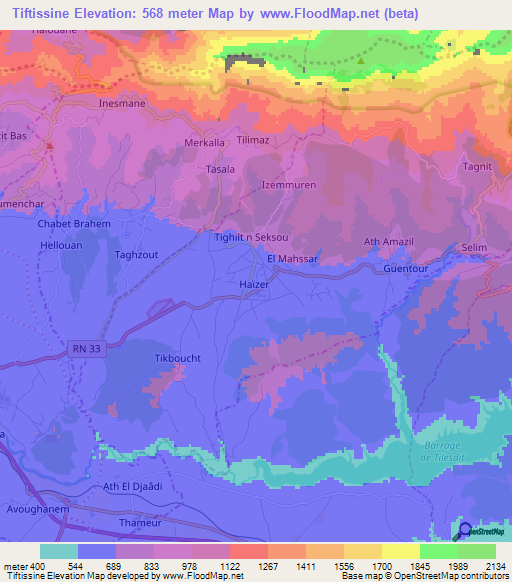 Tiftissine,Algeria Elevation Map