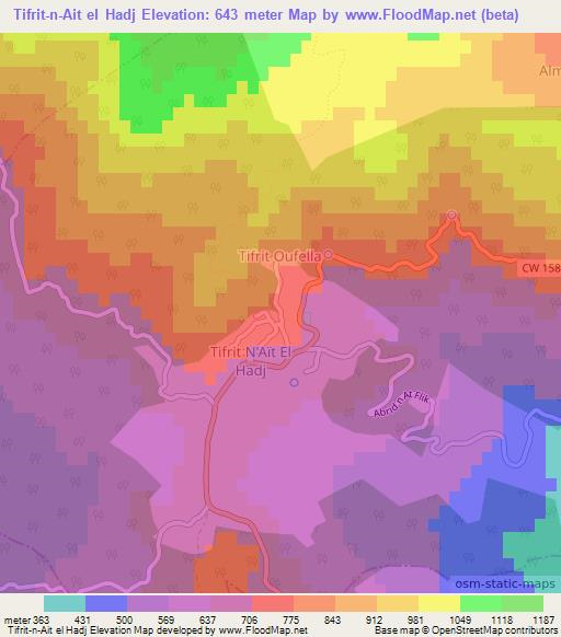 Tifrit-n-Ait el Hadj,Algeria Elevation Map
