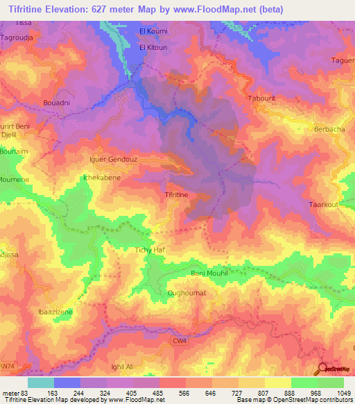 Tifritine,Algeria Elevation Map