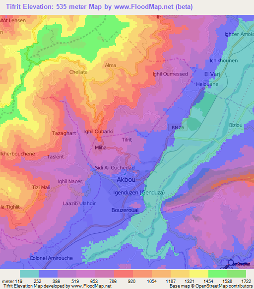 Tifrit,Algeria Elevation Map