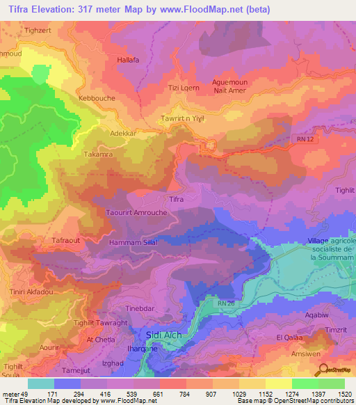 Tifra,Algeria Elevation Map