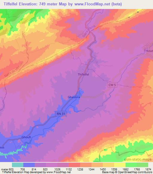 Tiffelfel,Algeria Elevation Map