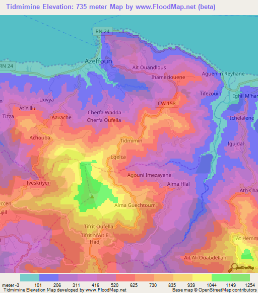 Tidmimine,Algeria Elevation Map