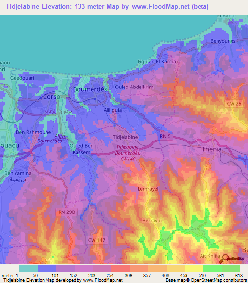 Tidjelabine,Algeria Elevation Map