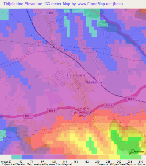 Tidjelabine,Algeria Elevation Map