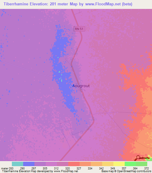 Tiberrhamine,Algeria Elevation Map