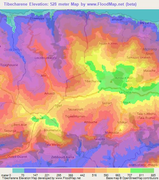 Tibecharene,Algeria Elevation Map