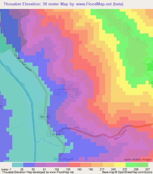 Thouabet,Algeria Elevation Map