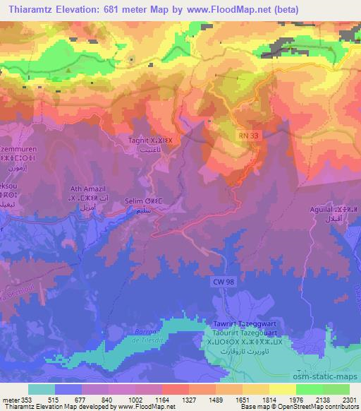 Thiaramtz,Algeria Elevation Map