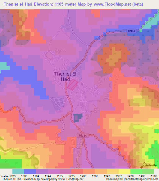 Theniet el Had,Algeria Elevation Map