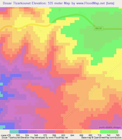 Douar Tizarkounet,Algeria Elevation Map