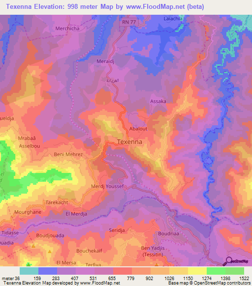 Texenna,Algeria Elevation Map