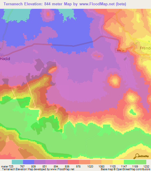 Ternanech,Algeria Elevation Map