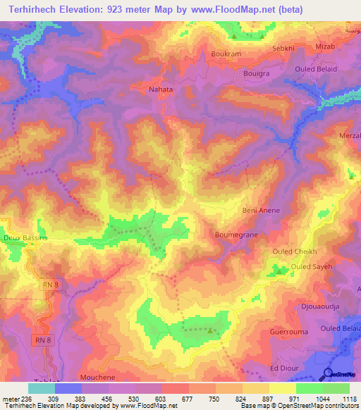 Terhirhech,Algeria Elevation Map