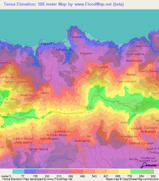 Tensa,Algeria Elevation Map